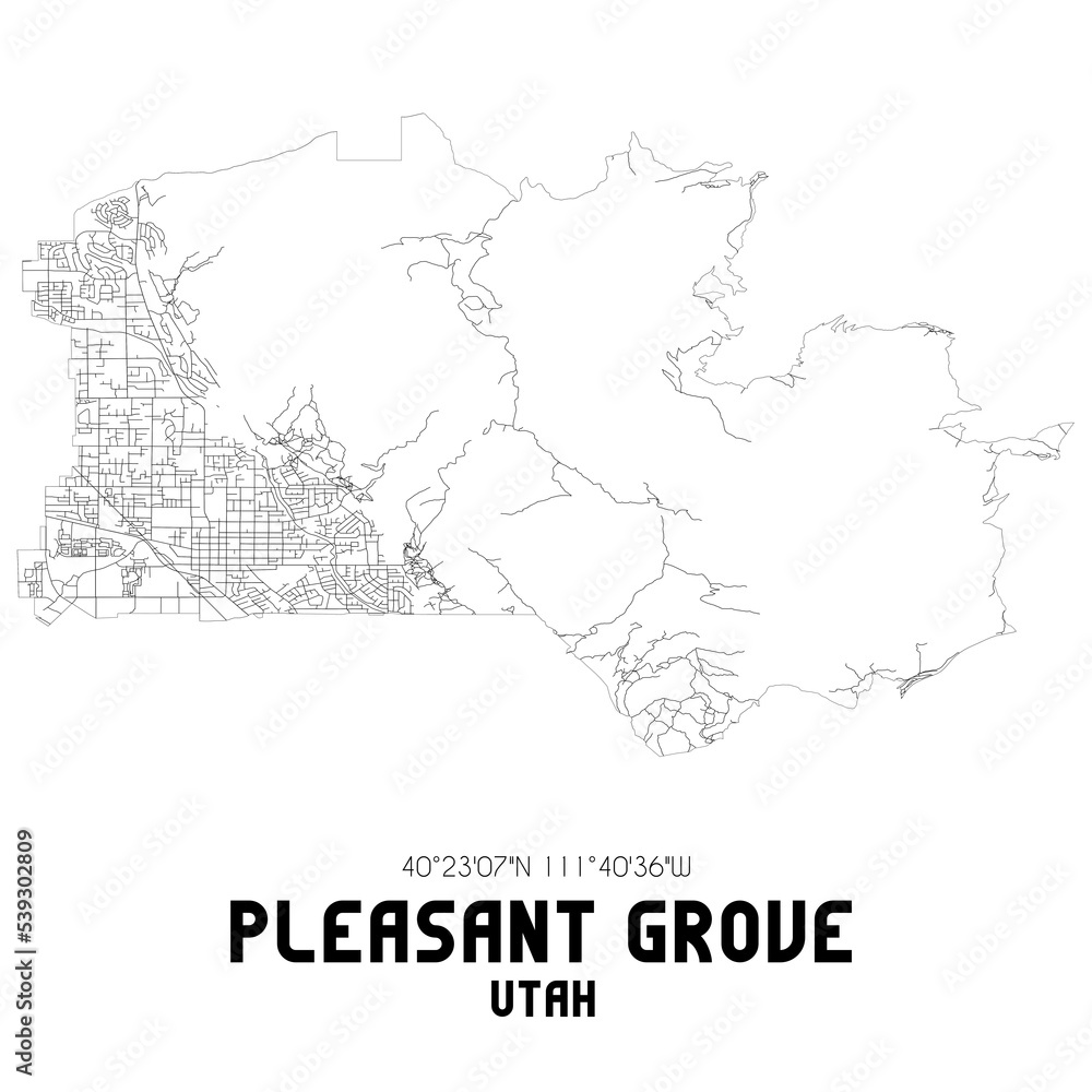 Pleasant Grove Utah. US street map with black and white lines. Pleasant Grove Utah. US street map with black and white lines.