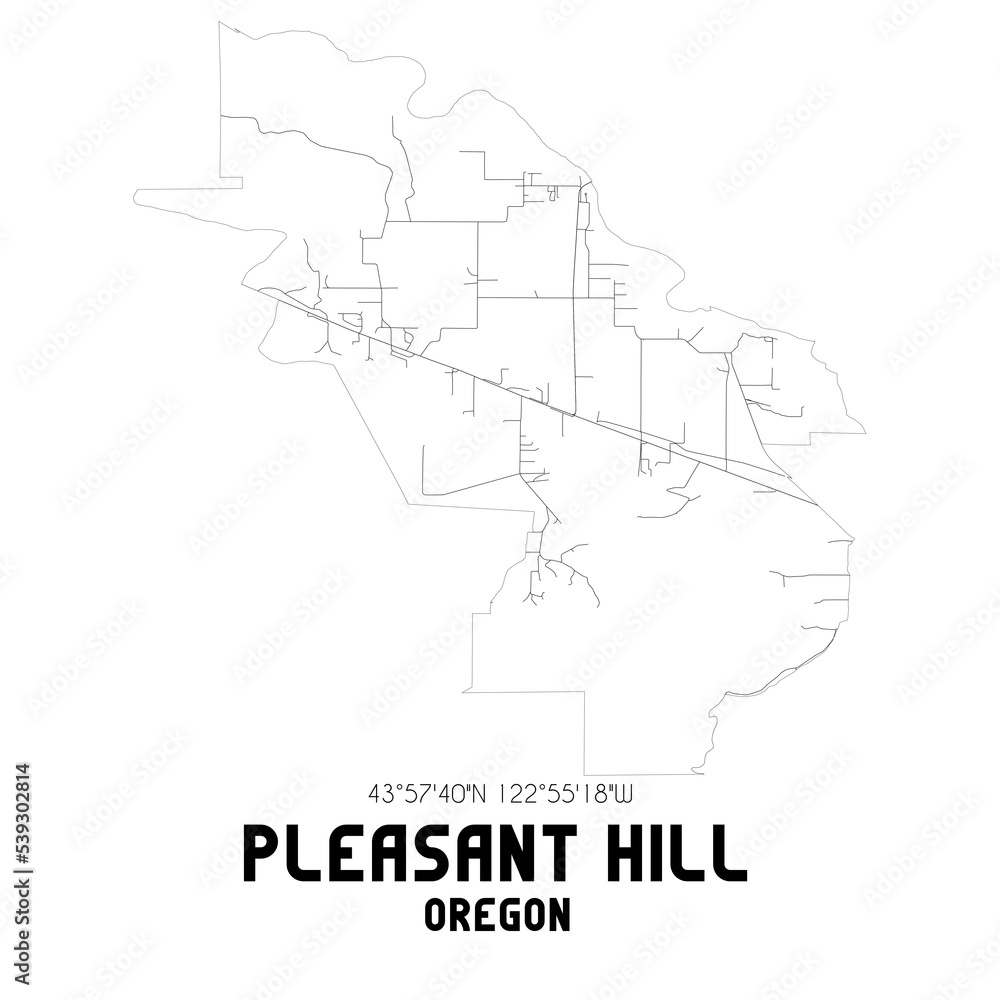 Pleasant Hill Oregon. US street map with black and white lines.