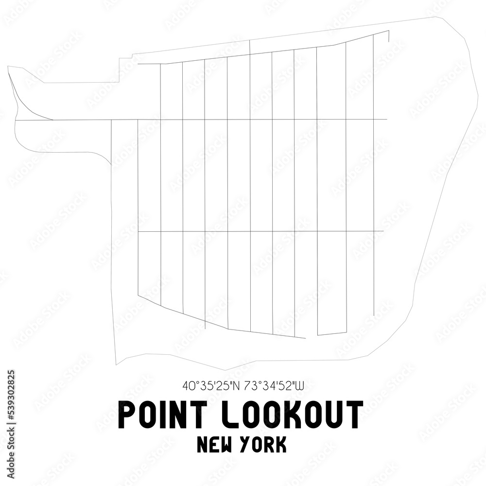 Point Lookout New York. US street map with black and white lines. Stock