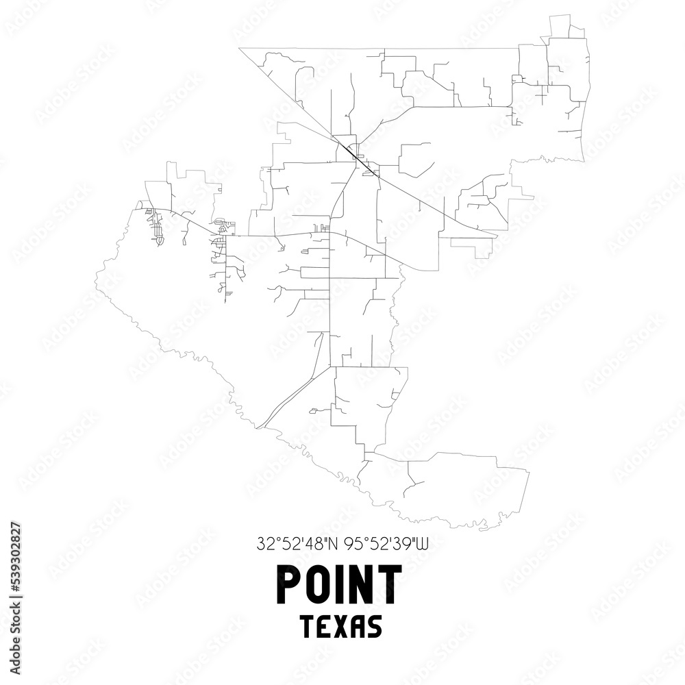 Point Texas. US street map with black and white lines.