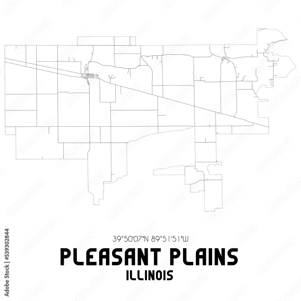 Pleasant Plains Illinois. US street map with black and white lines.
