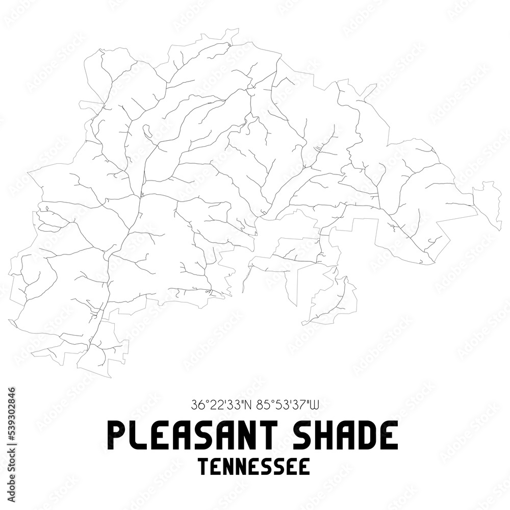 Pleasant Shade Tennessee. US street map with black and white lines.