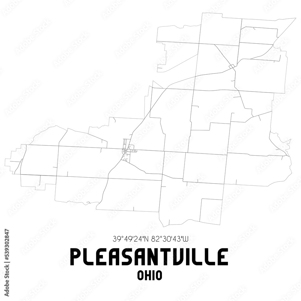 Pleasantville Ohio. US street map with black and white lines. Stock