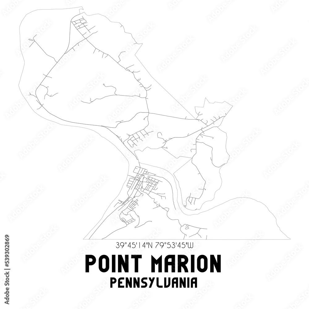 Point Marion Pennsylvania. US street map with black and white lines.