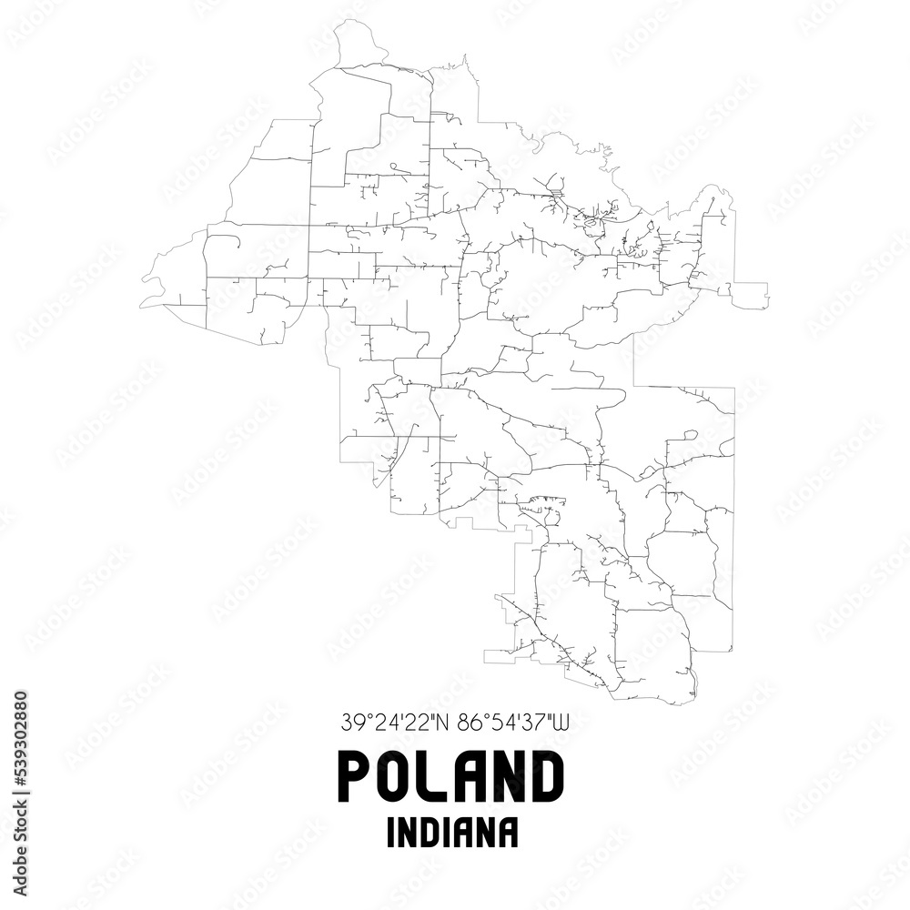 Fototapeta Poland Indiana. US street map with black and white lines.