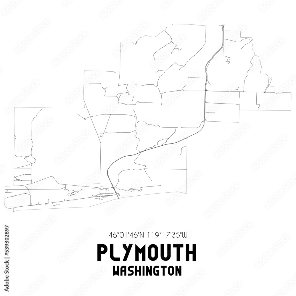 Plymouth Washington. US street map with black and white lines.
