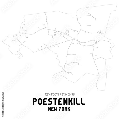 Poestenkill New York. US street map with black and white lines.