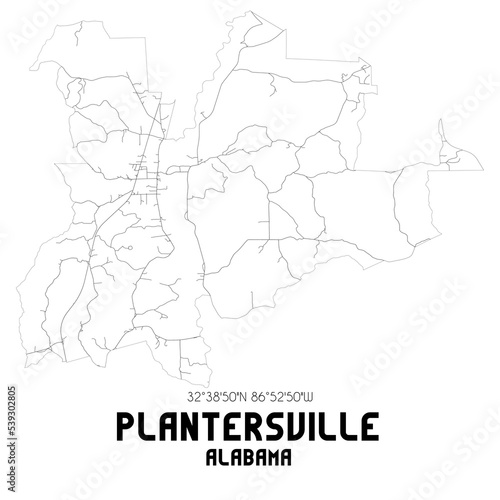 Plantersville Alabama. US street map with black and white lines.