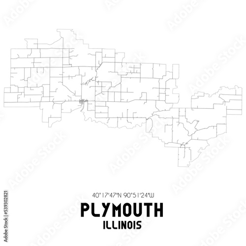 Plymouth Illinois. US street map with black and white lines.