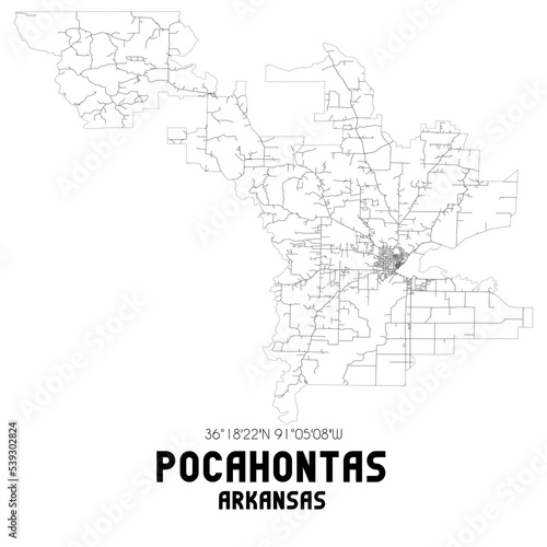 Quadro su tela Pocahontas Arkansas. US street map with black and white lines.