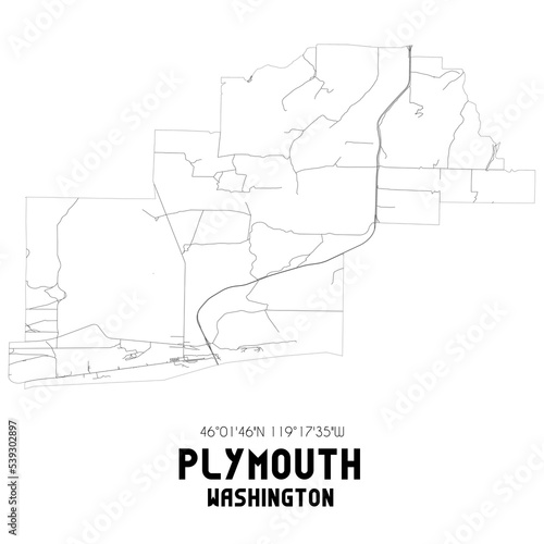 Plymouth Washington. US street map with black and white lines.