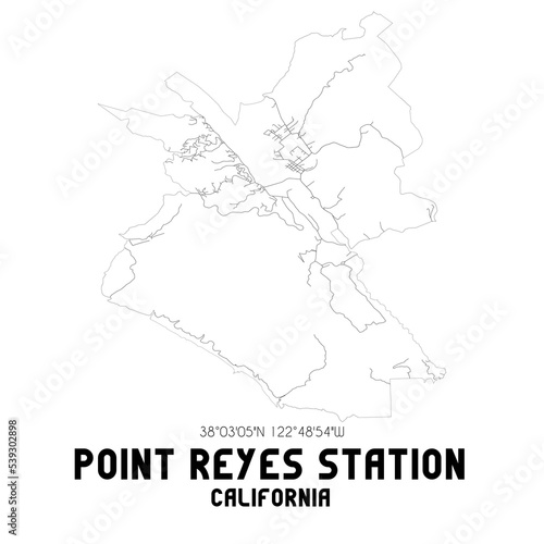 Point Reyes Station California. US street map with black and white lines.