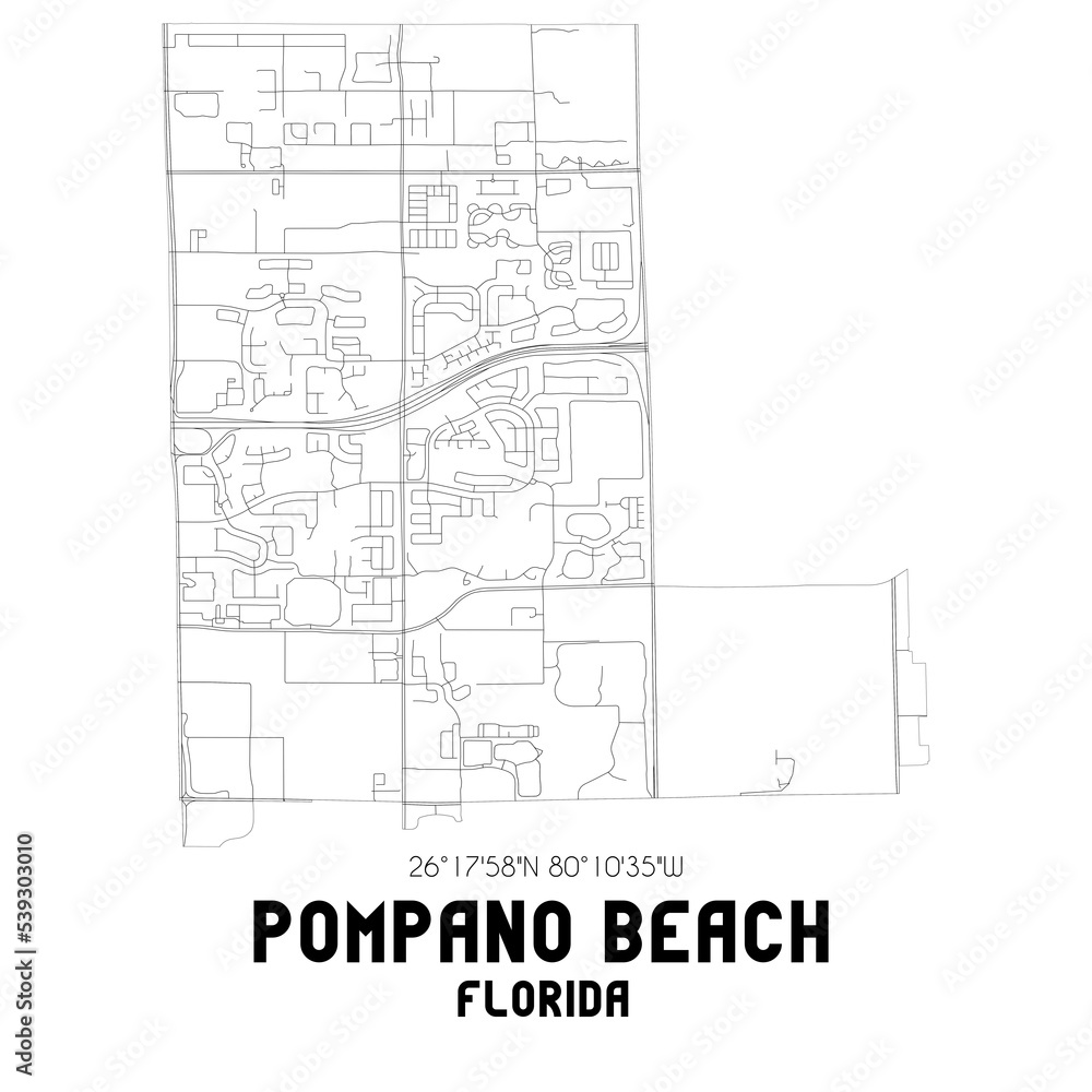 Pompano Beach Florida. US street map with black and white lines.