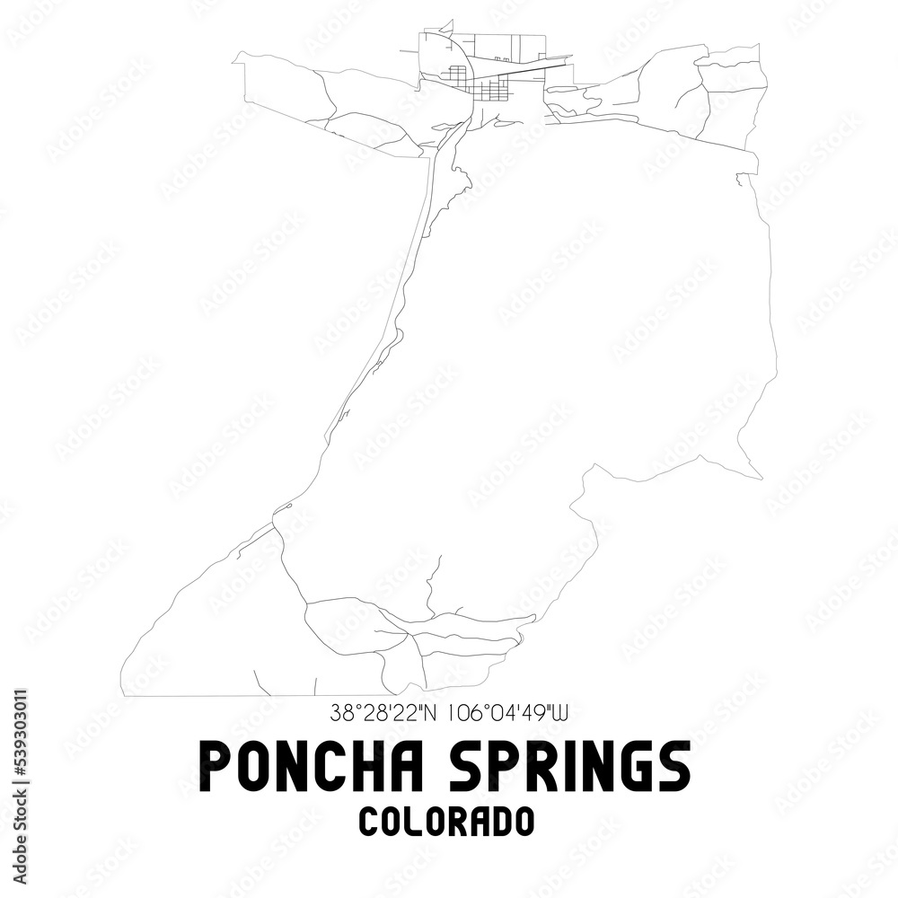 Poncha Springs Colorado. US street map with black and white lines. Poncha Springs Colorado. US street map with black and white lines.