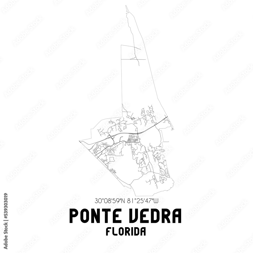 Ponte Vedra Florida. US street map with black and white lines.