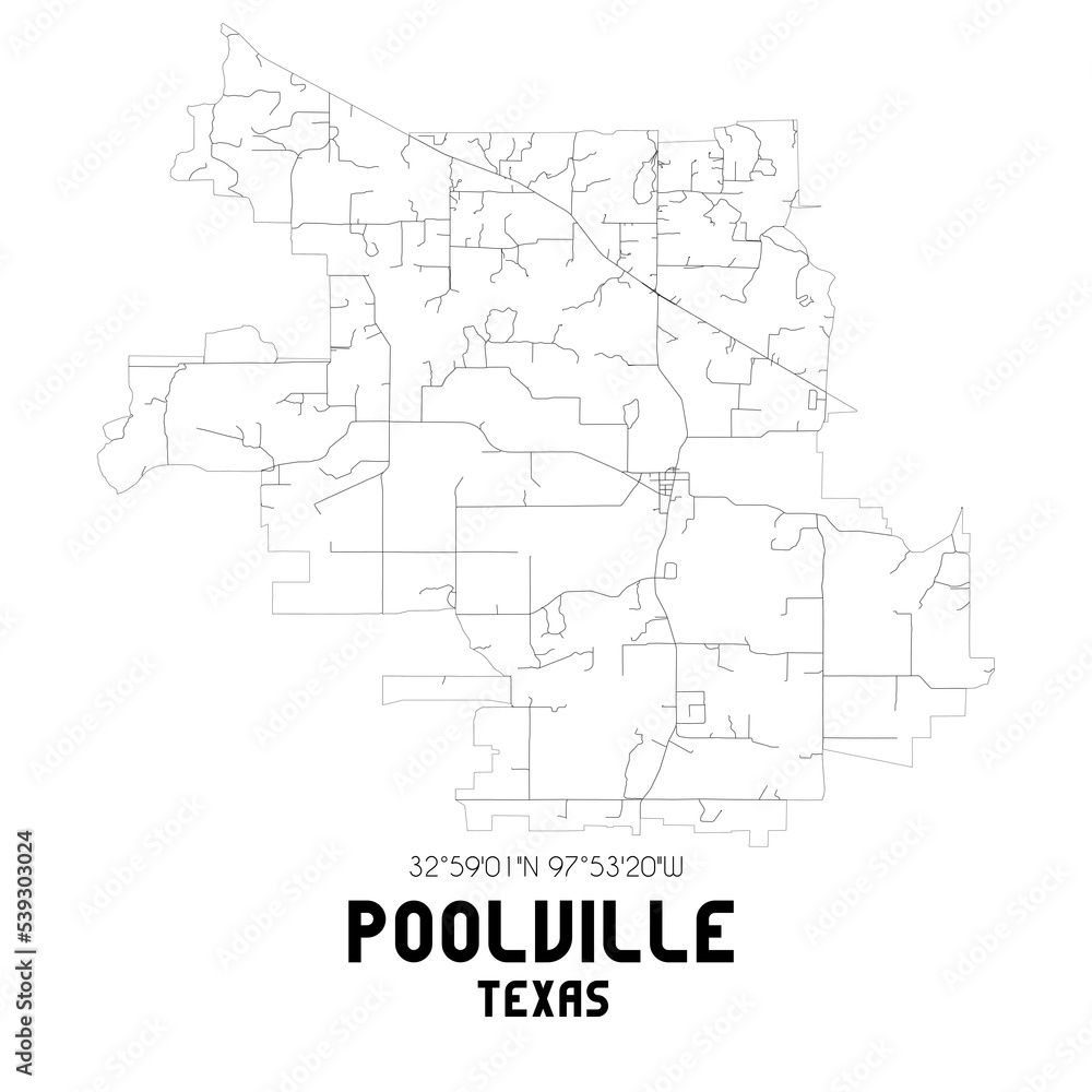 Poolville Texas. US street map with black and white lines.