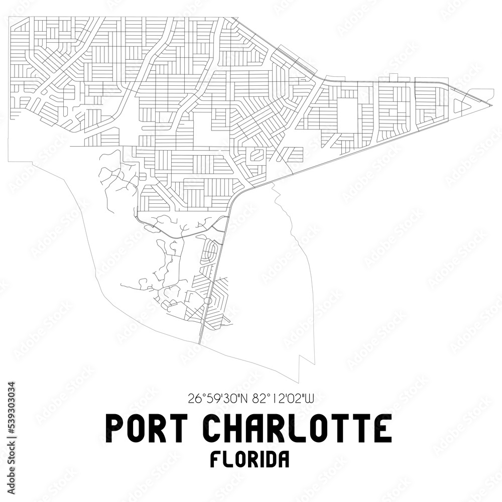 Port Charlotte Florida. US street map with black and white lines.