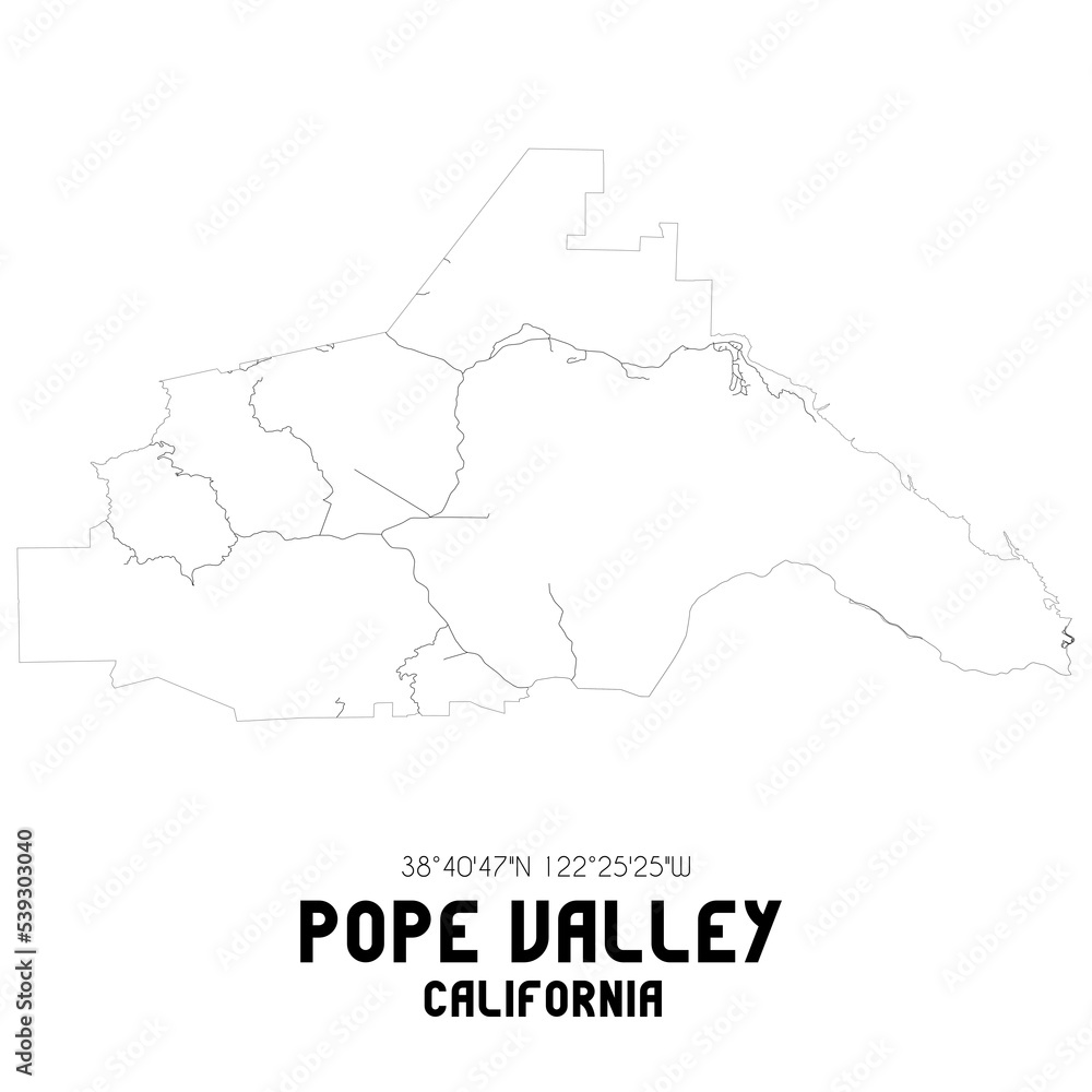 Pope Valley California. US street map with black and white lines.