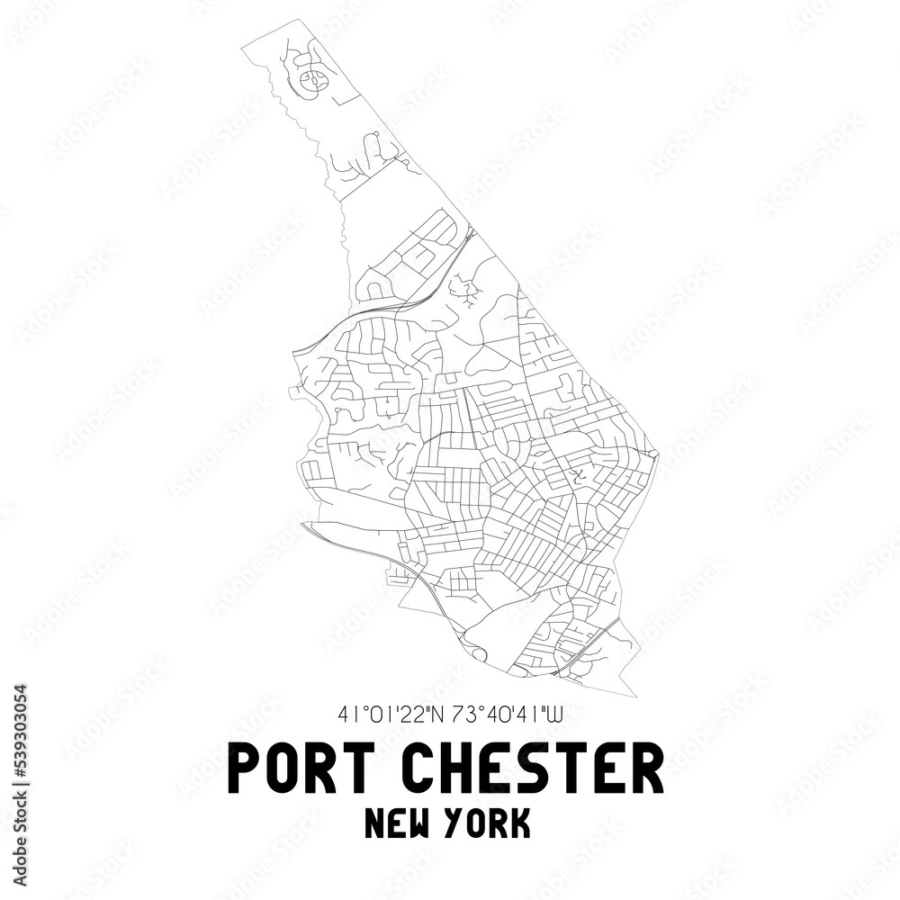 Port Chester New York. US street map with black and white lines. Stock