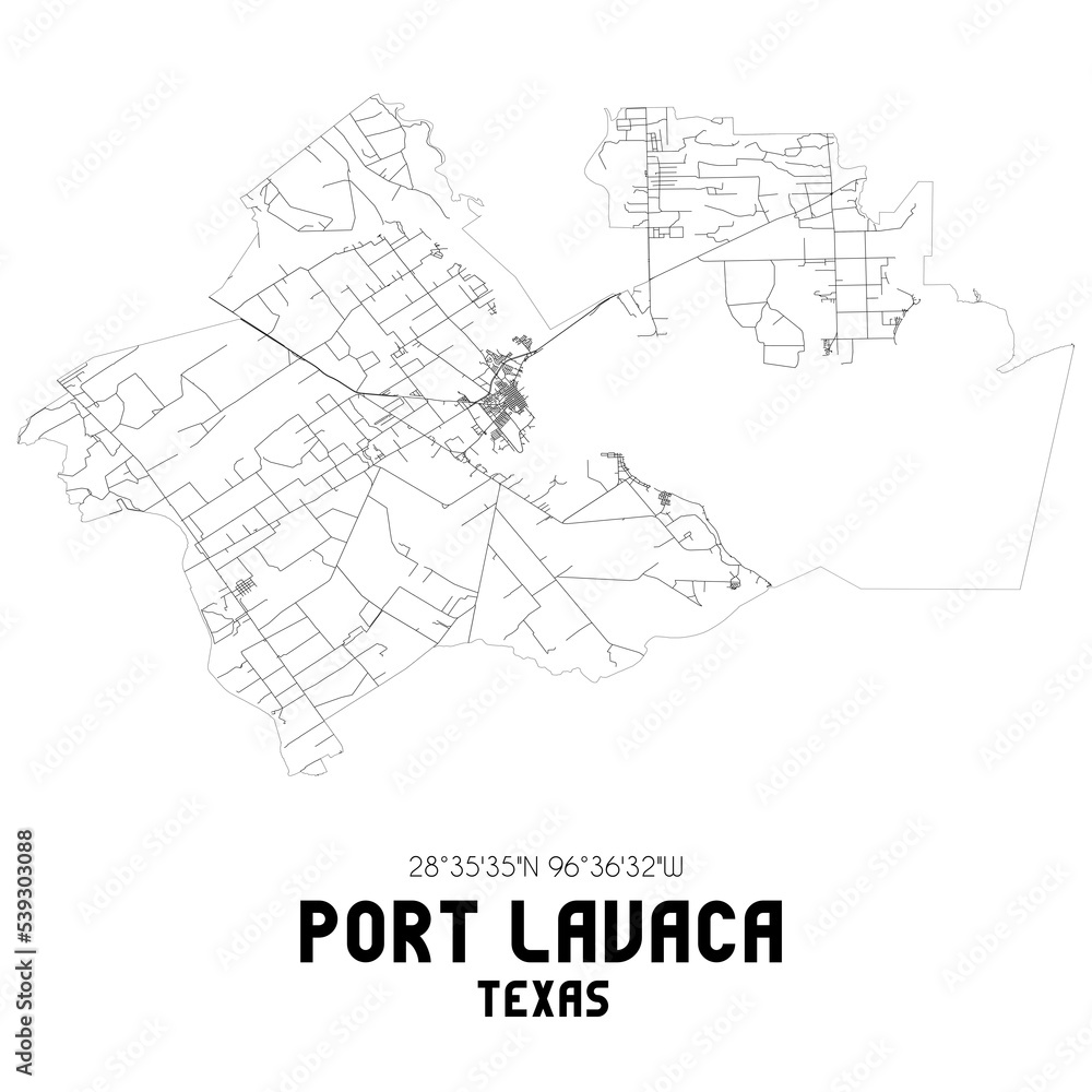 Port Lavaca Texas. US street map with black and white lines.