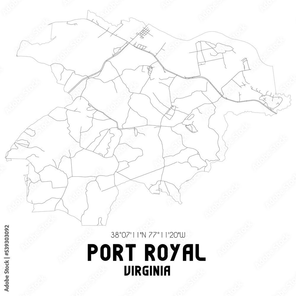 Port Royal Virginia. US street map with black and white lines. Port Royal Virginia. US street map with black and white lines.