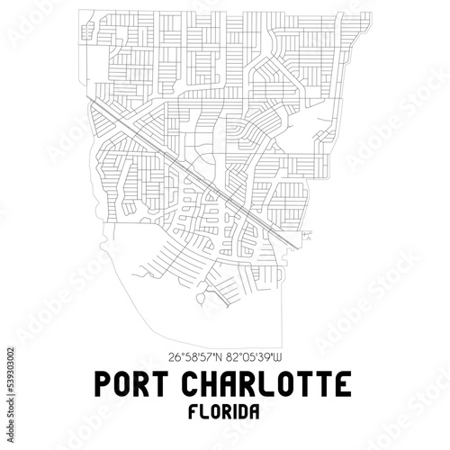 Port Charlotte Florida. US street map with black and white lines. photo