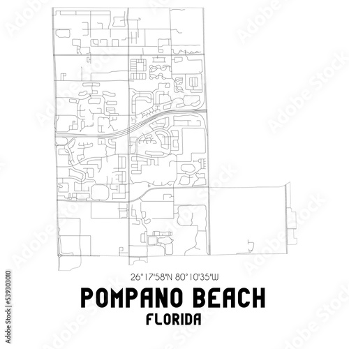 Pompano Beach Florida. US street map with black and white lines.