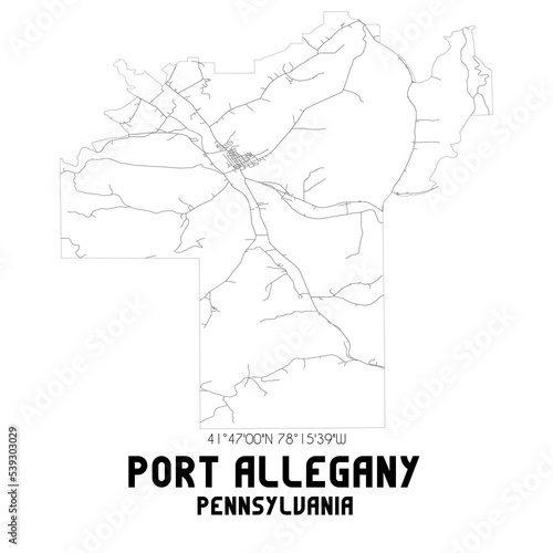 Port Allegany Pennsylvania. US street map with black and white lines. photo