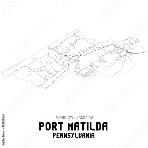Port Matilda Pennsylvania. US street map with black and white lines.