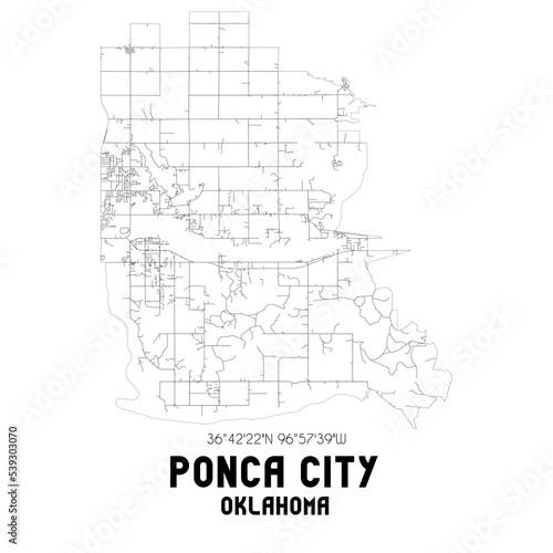 Ponca City Oklahoma. US street map with black and white lines.