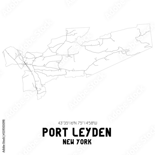 Port Leyden New York. US street map with black and white lines.