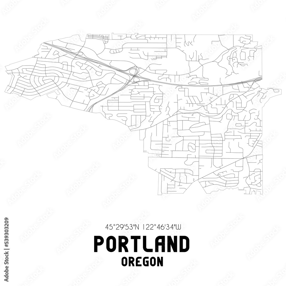 Portland Oregon. US street map with black and white lines.