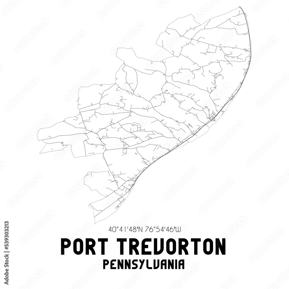 Port Trevorton Pennsylvania. US street map with black and white lines.