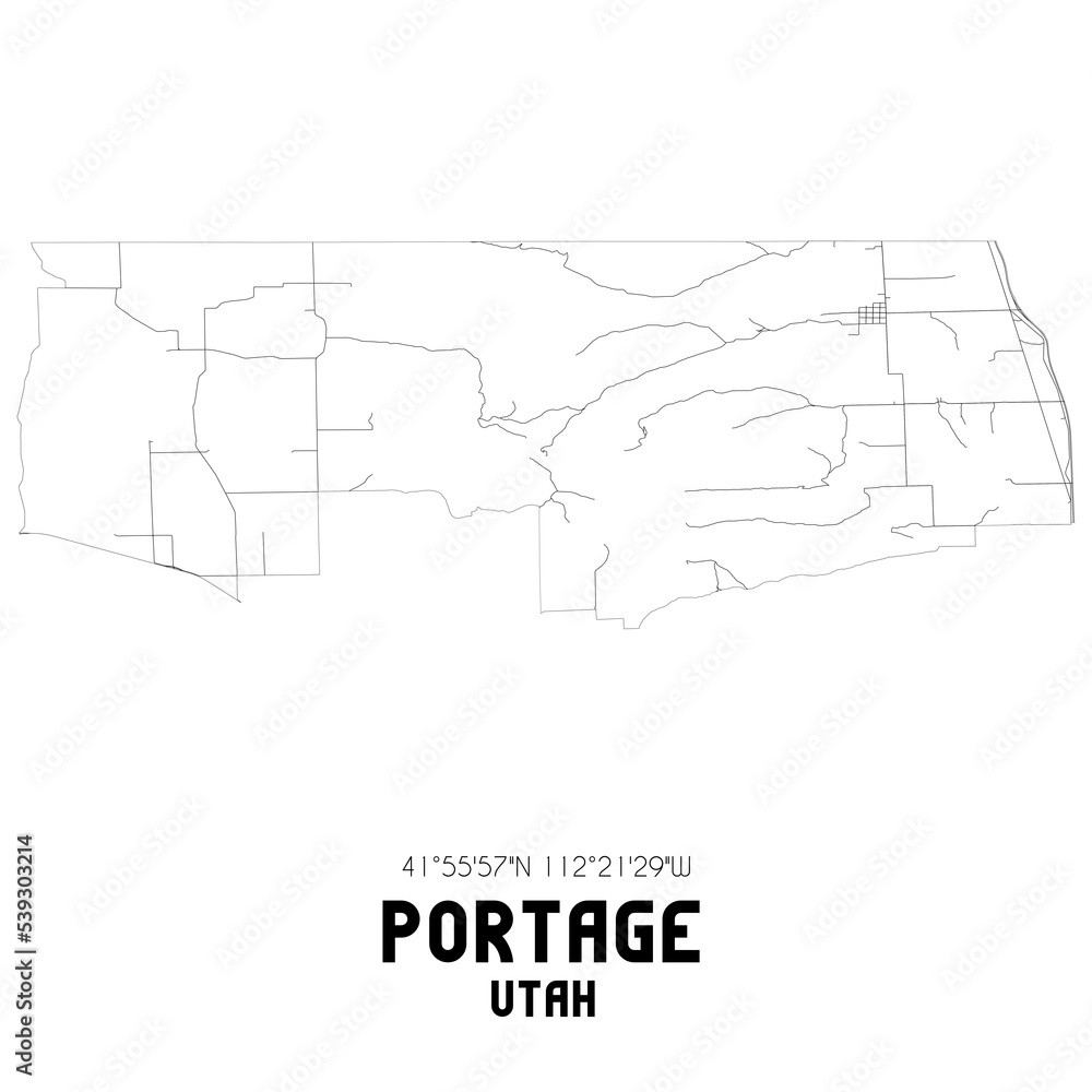 Portage Utah. US street map with black and white lines.