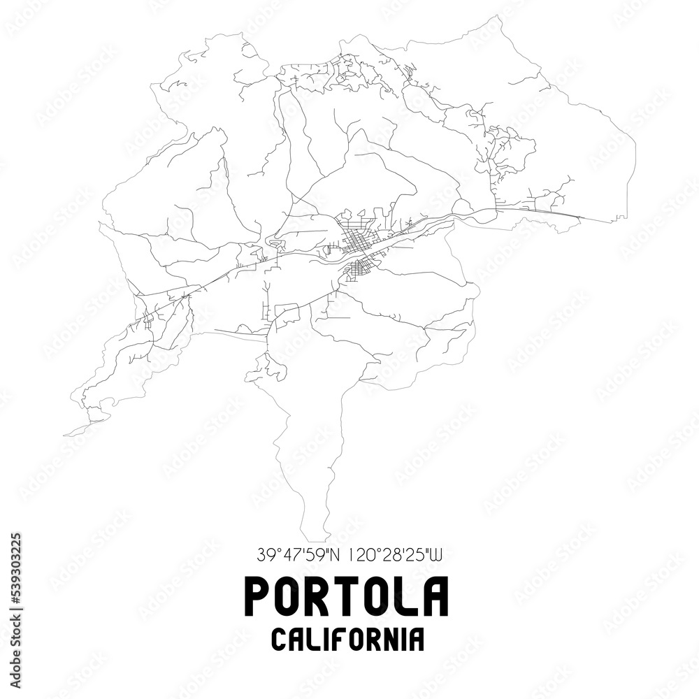 Portola California. US street map with black and white lines. Stock