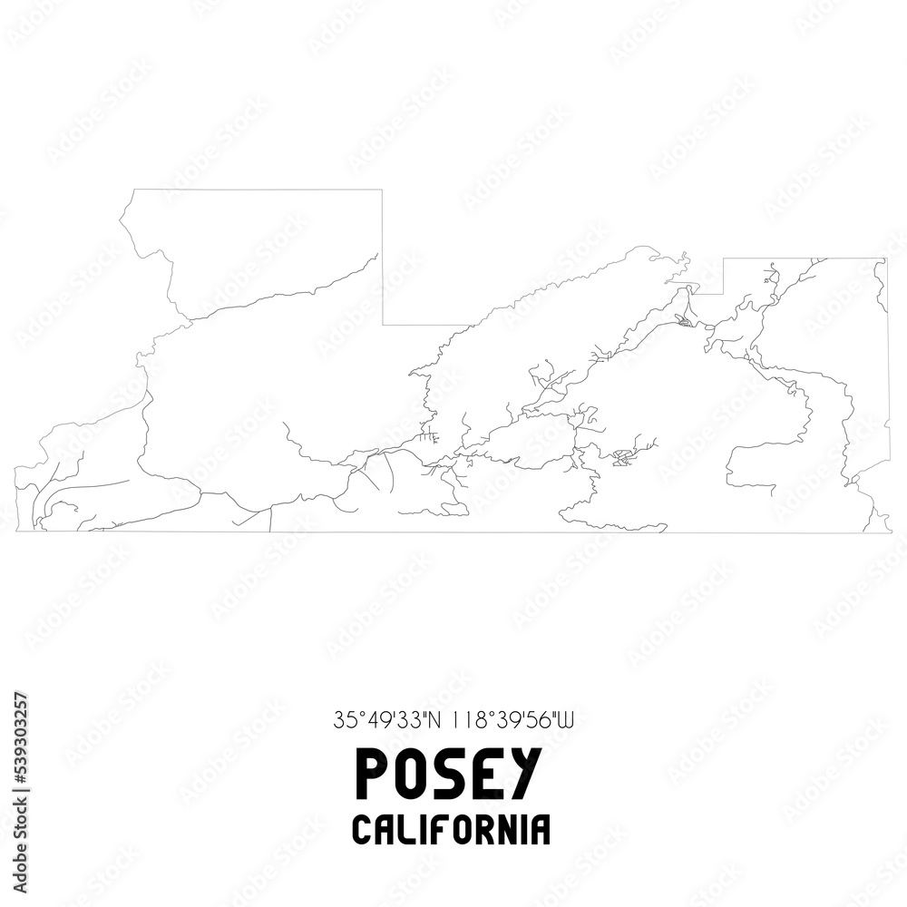 Posey California. US street map with black and white lines. Posey California. US street map with black and white lines.