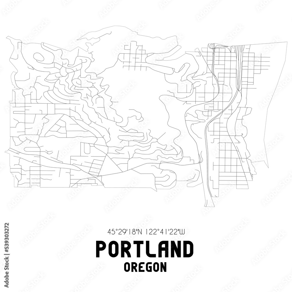 Portland Oregon. US street map with black and white lines.
