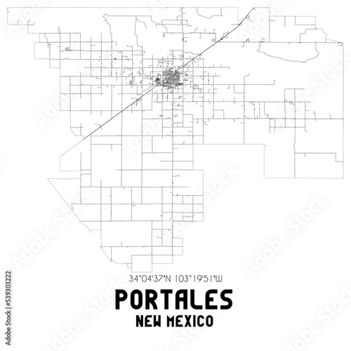 Portales New Mexico. US street map with black and white lines.