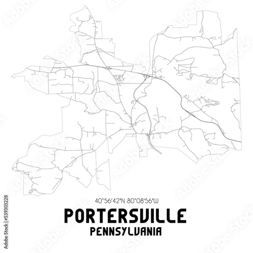 Portersville Pennsylvania. US street map with black and white lines.
