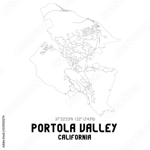 Portola Valley California. US street map with black and white lines.
