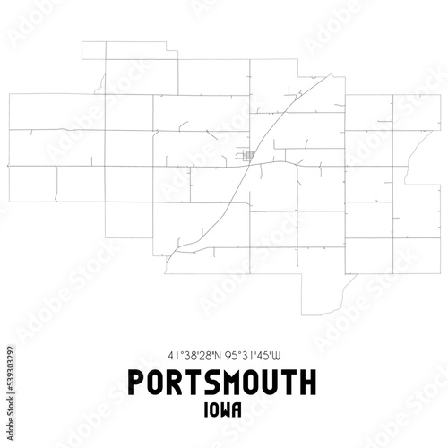 Portsmouth Iowa. US street map with black and white lines.