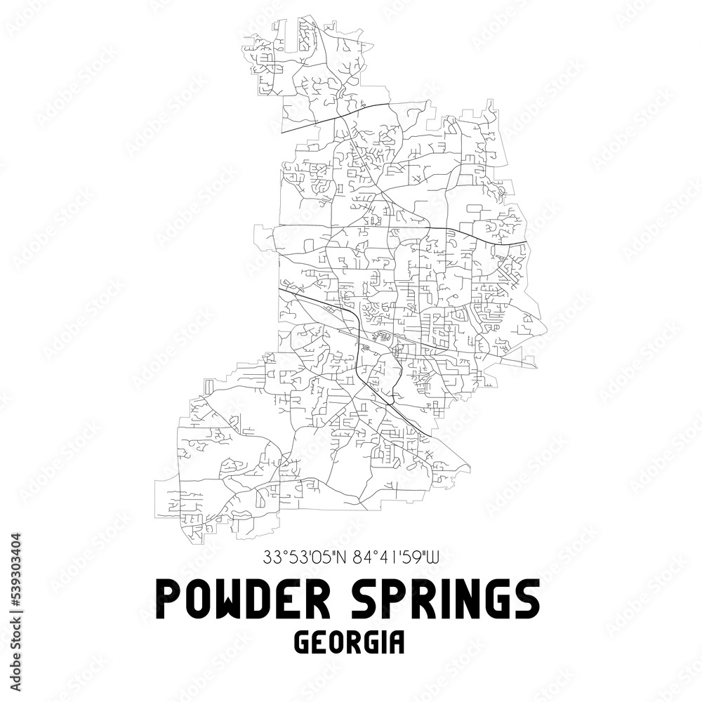 Powder Springs Georgia. US street map with black and white lines.