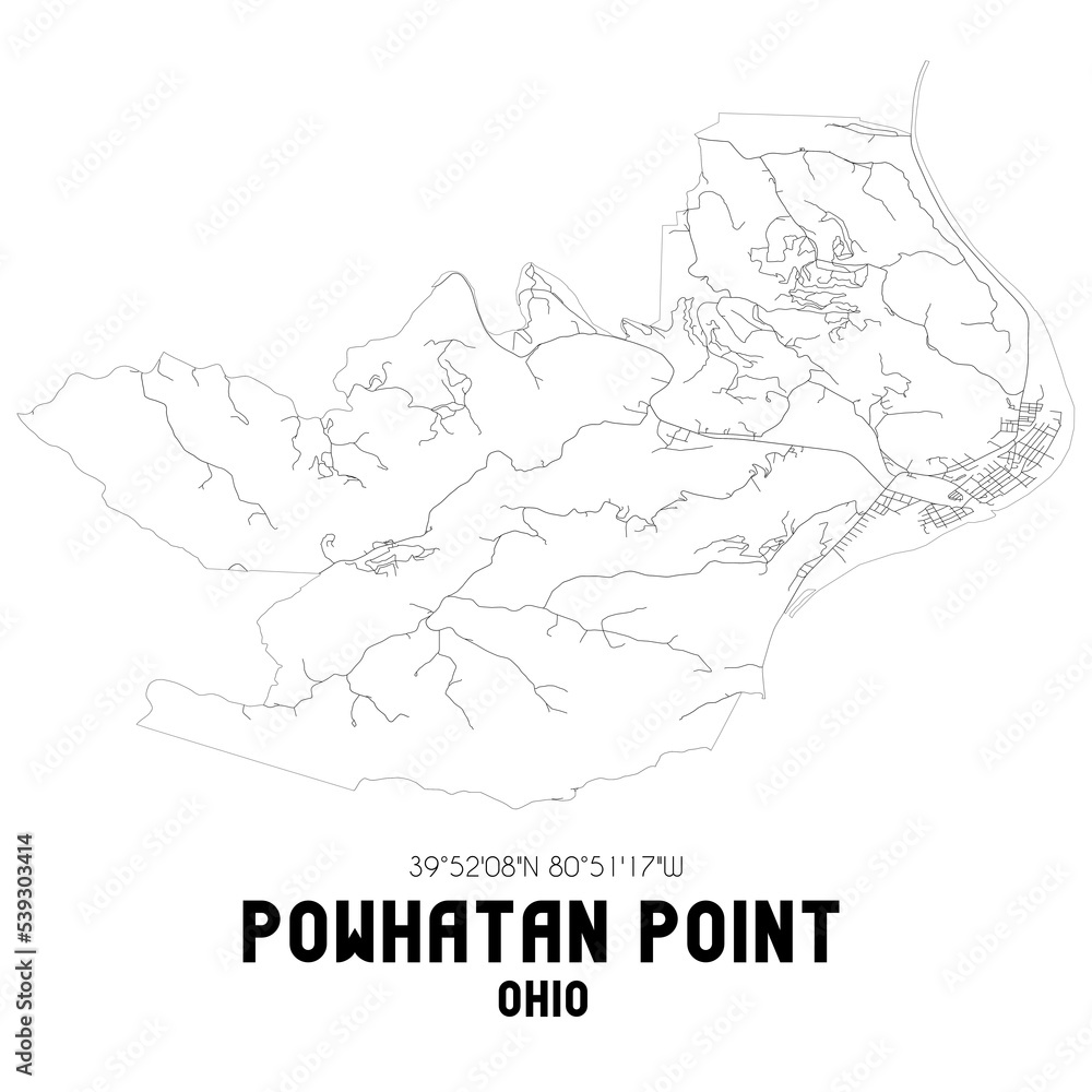 Powhatan Point Ohio. US street map with black and white lines. Stock