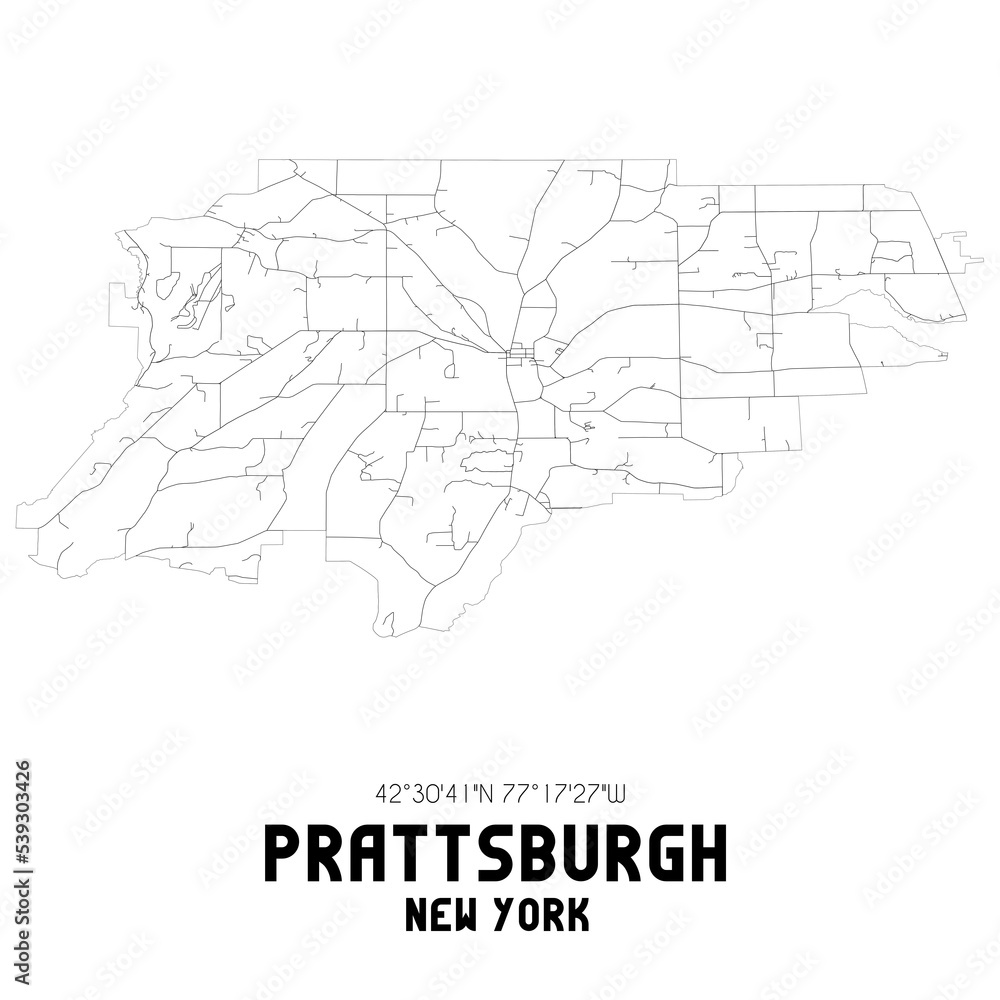 Prattsburgh New York. US street map with black and white lines.