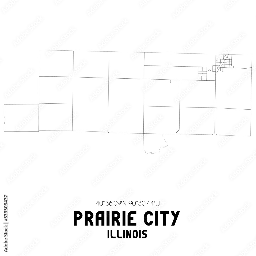 Prairie City Illinois. US street map with black and white lines.