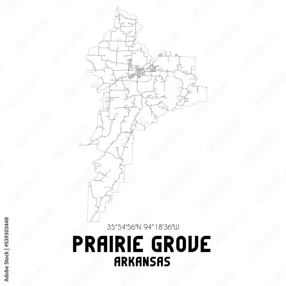 Prairie Grove Arkansas. US street map with black and white lines. Prairie Grove Arkansas. US street map with black and white lines.