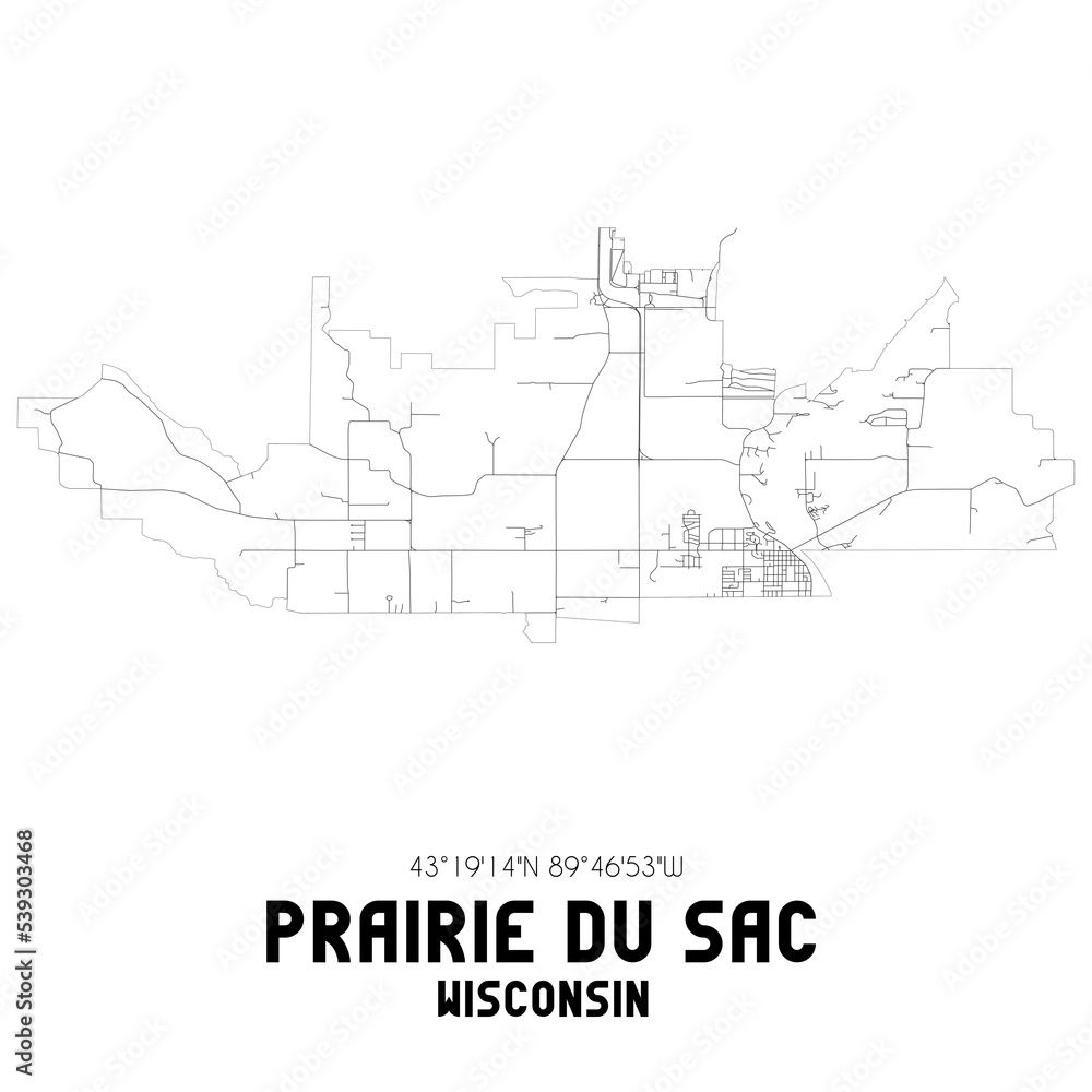 Prairie Du Sac Wisconsin. US street map with black and white lines. Prairie Du Sac Wisconsin. US street map with black and white lines.