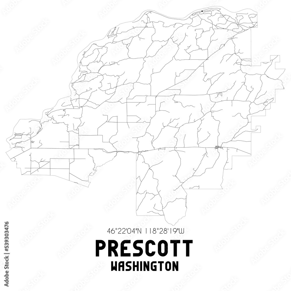 Prescott Washington. US street map with black and white lines.