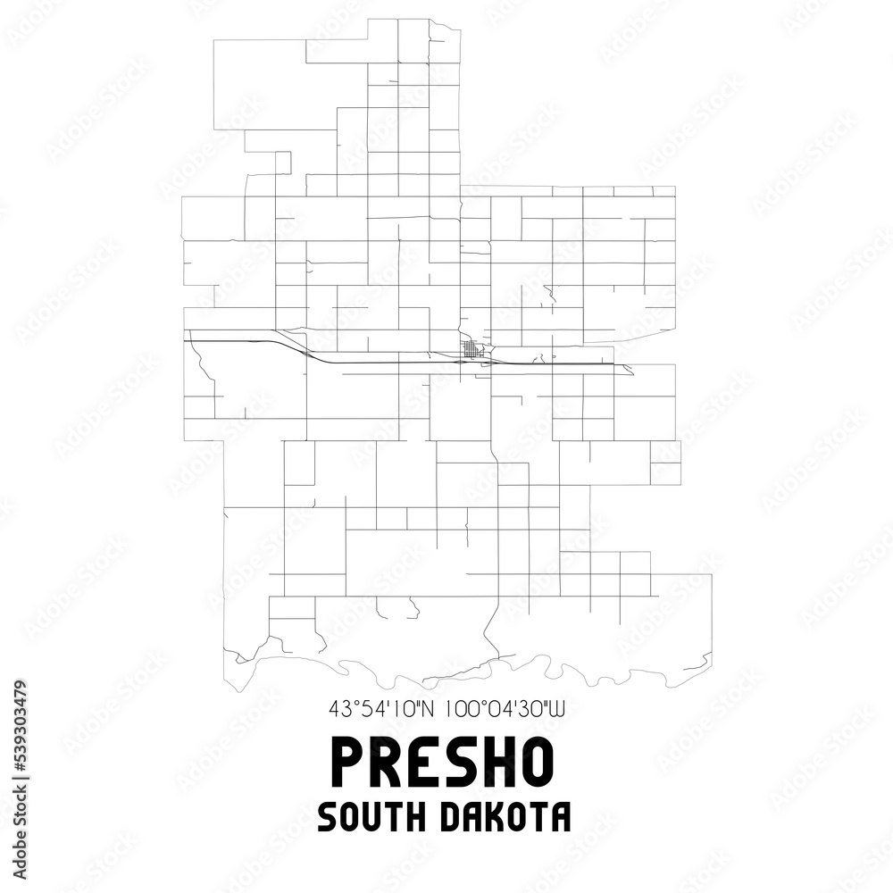 Presho South Dakota. US street map with black and white lines. Presho South Dakota. US street map with black and white lines.