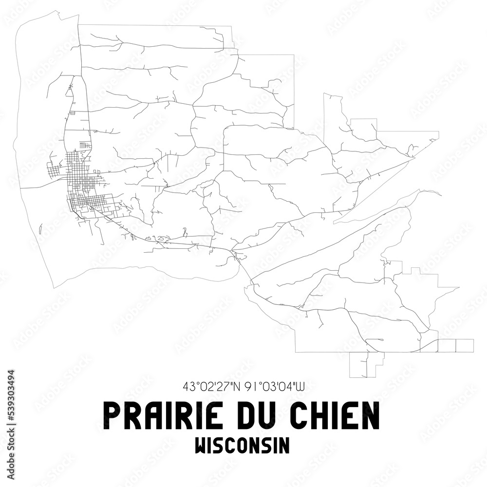 Prairie Du Chien Wisconsin. US street map with black and white lines. Prairie Du Chien Wisconsin. US street map with black and white lines.